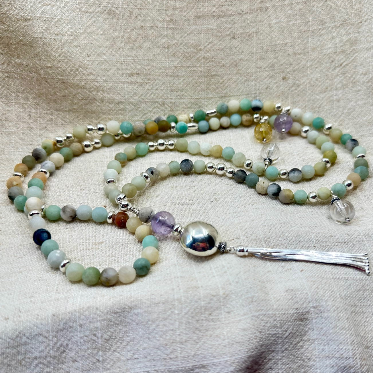 Andean Opal and Silver Mala Beads