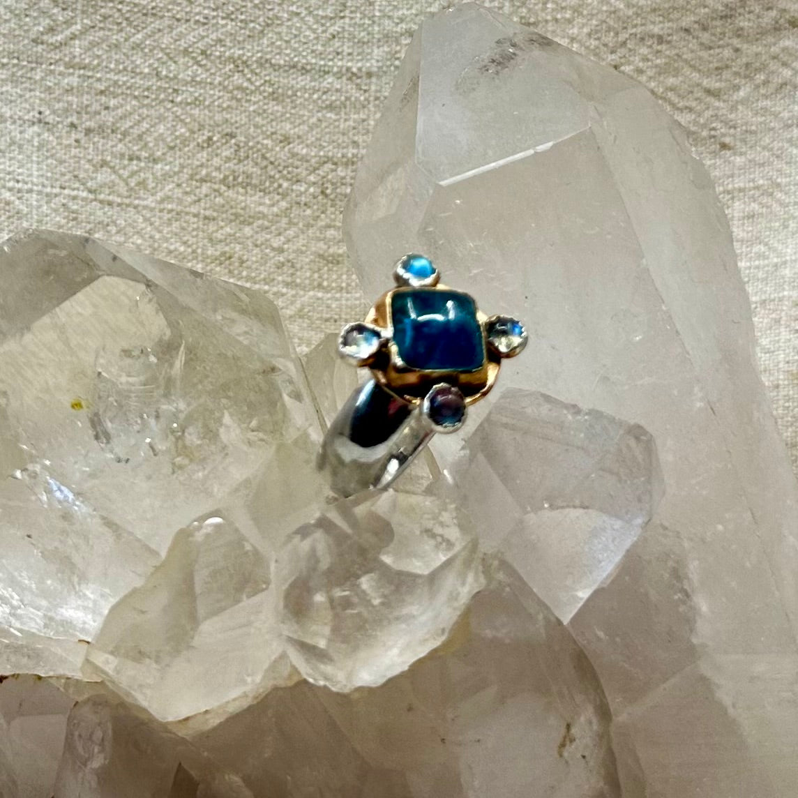 Kyanite and Moonstone Bohemian Ring