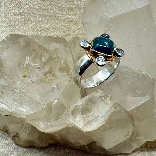 Kyanite and Moonstone Bohemian Ring