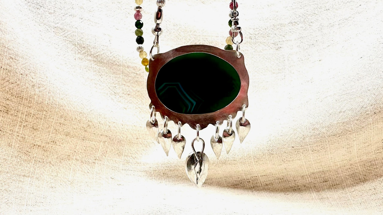 Green Agate, Larimar and Tourmaline Statement Necklace