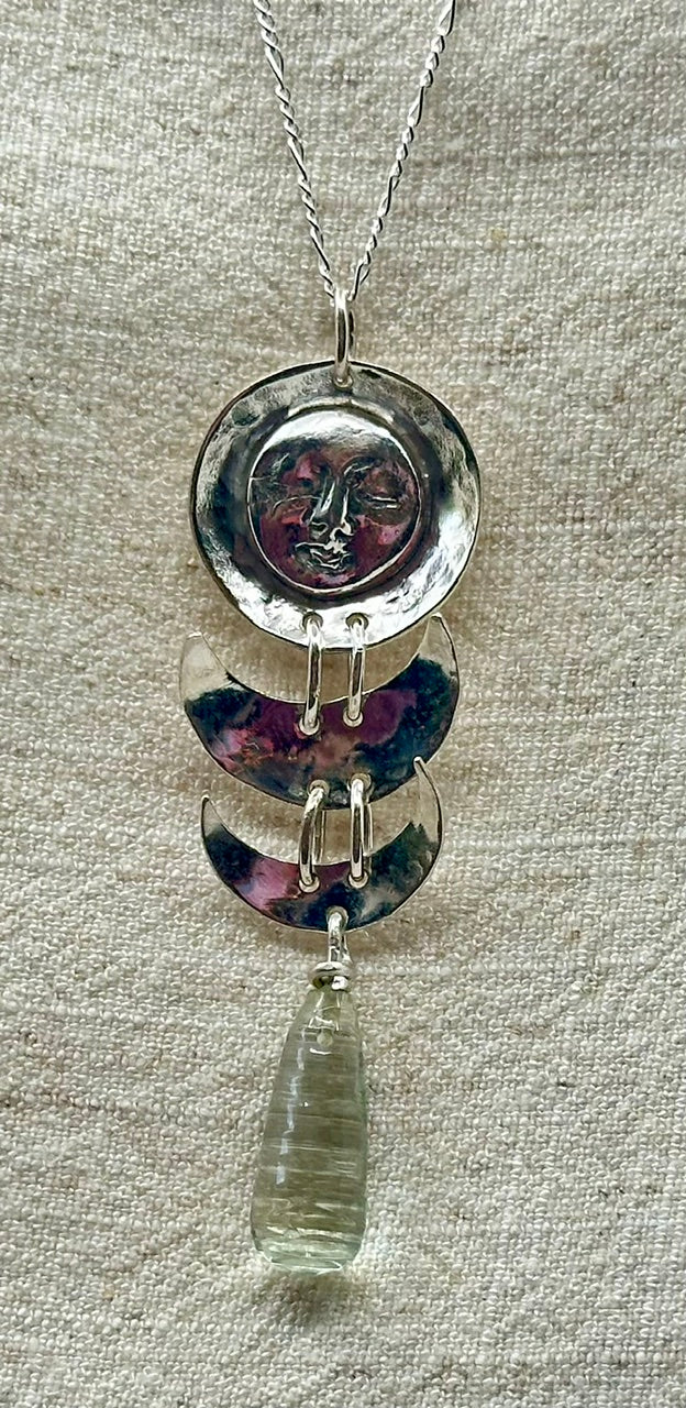 Moon Phase Green Amethyst Pendant