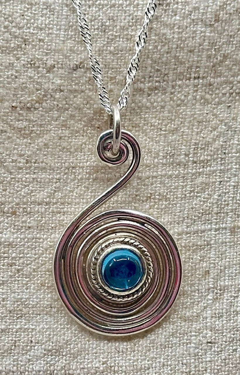 Spiral Swiss Blue Topaz Pendant