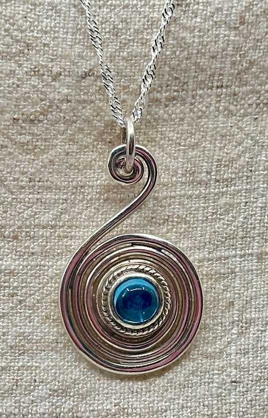 Spiral Swiss Blue Topaz Pendant