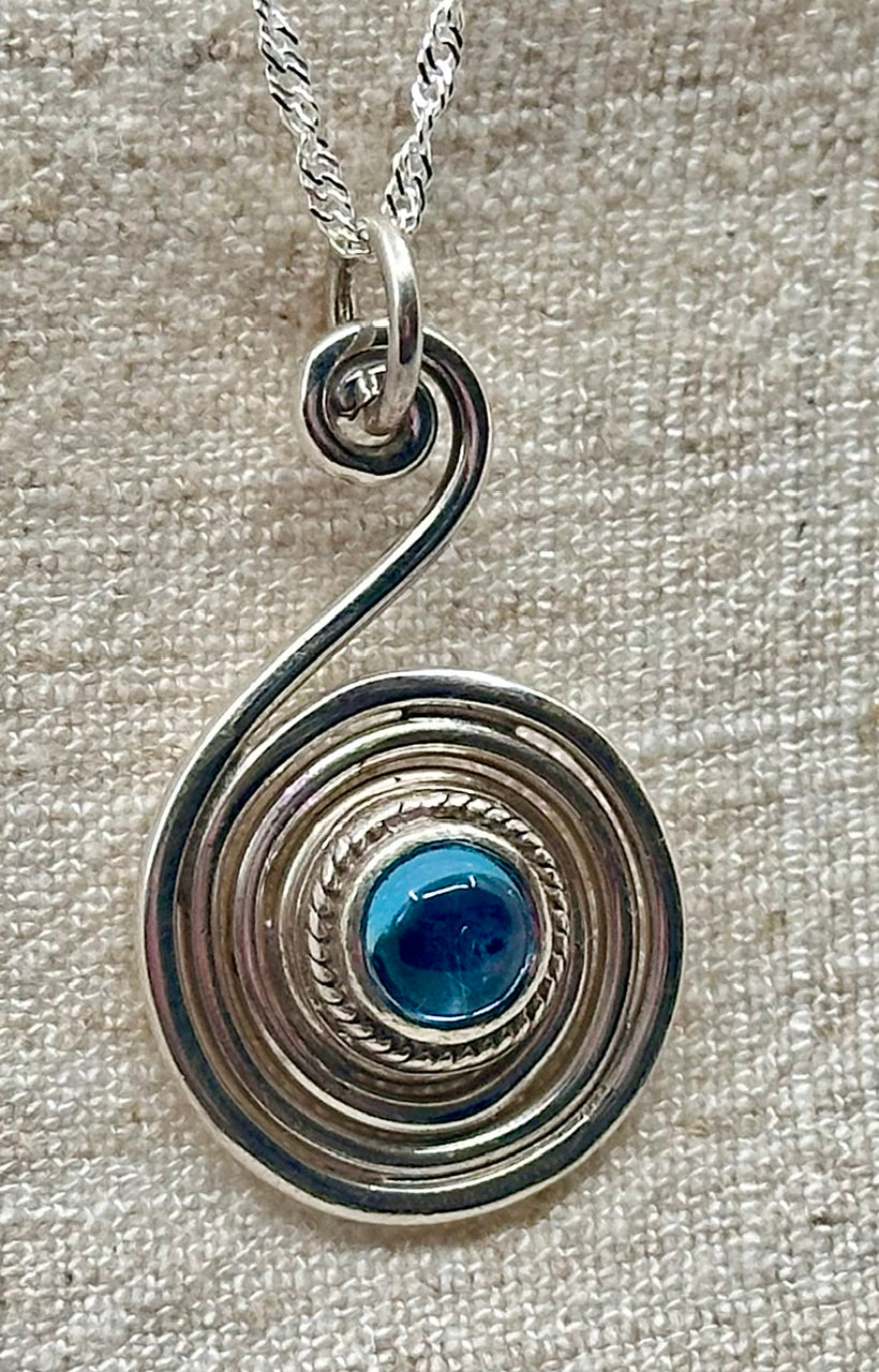 Spiral Swiss Blue Topaz Pendant