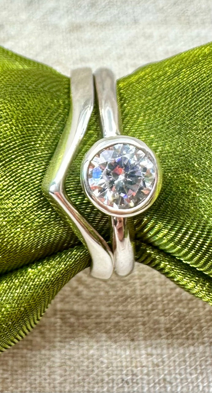 Double silver zircon rings
