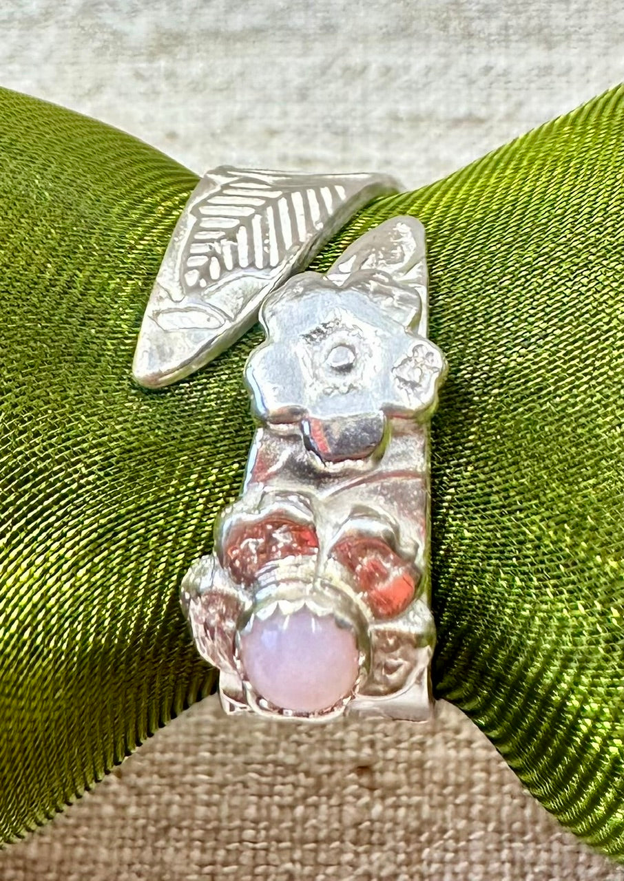 Floral pink opal wrap ring