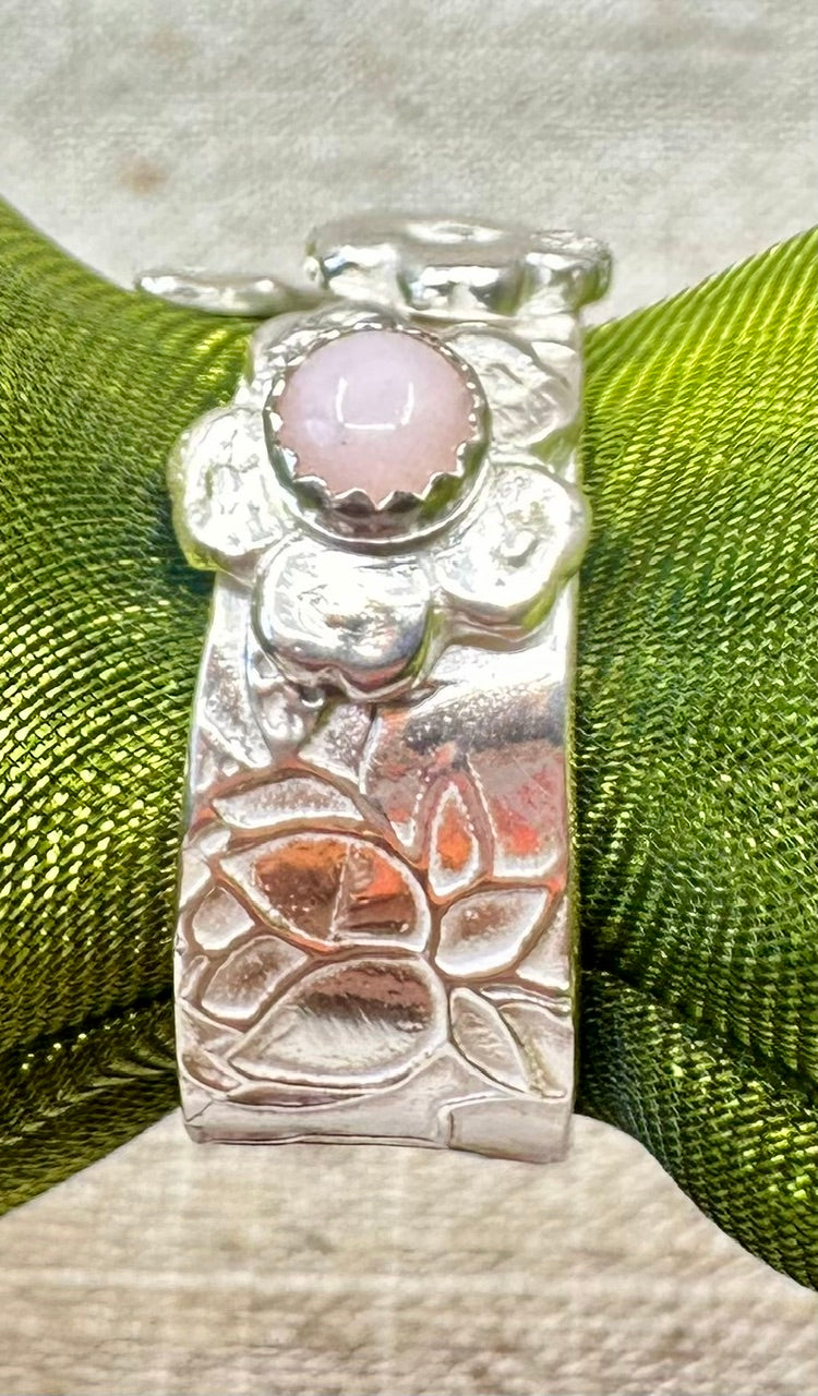 Floral pink opal wrap ring