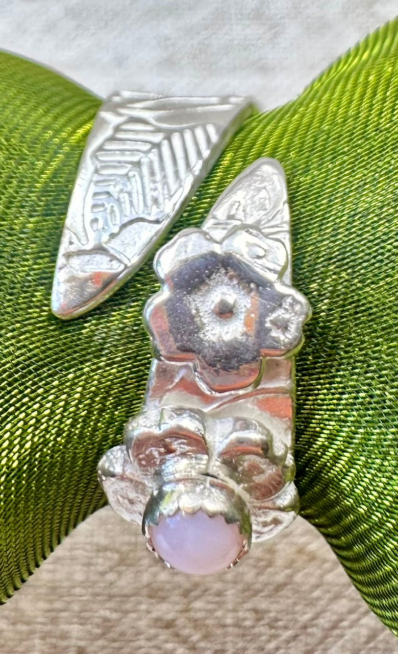 Floral pink opal wrap ring