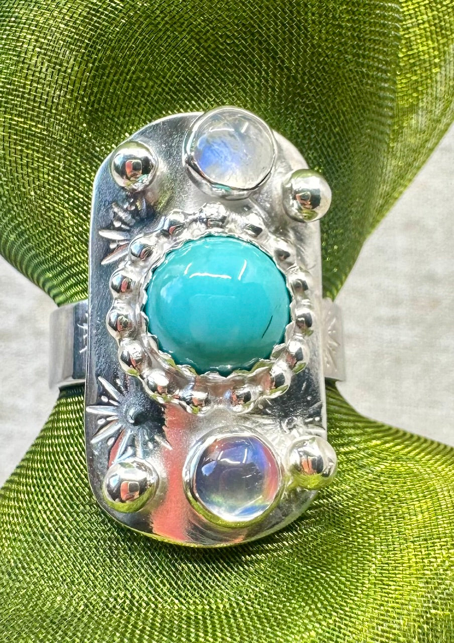 Bohemian turquoise and moonstone ring.