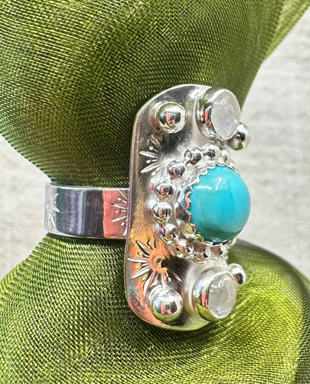 Bohemian turquoise and moonstone ring.