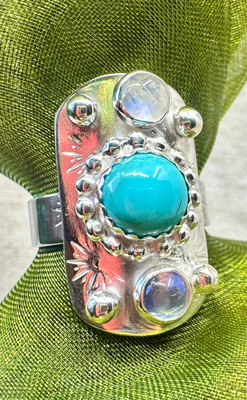 Bohemian turquoise and moonstone ring.