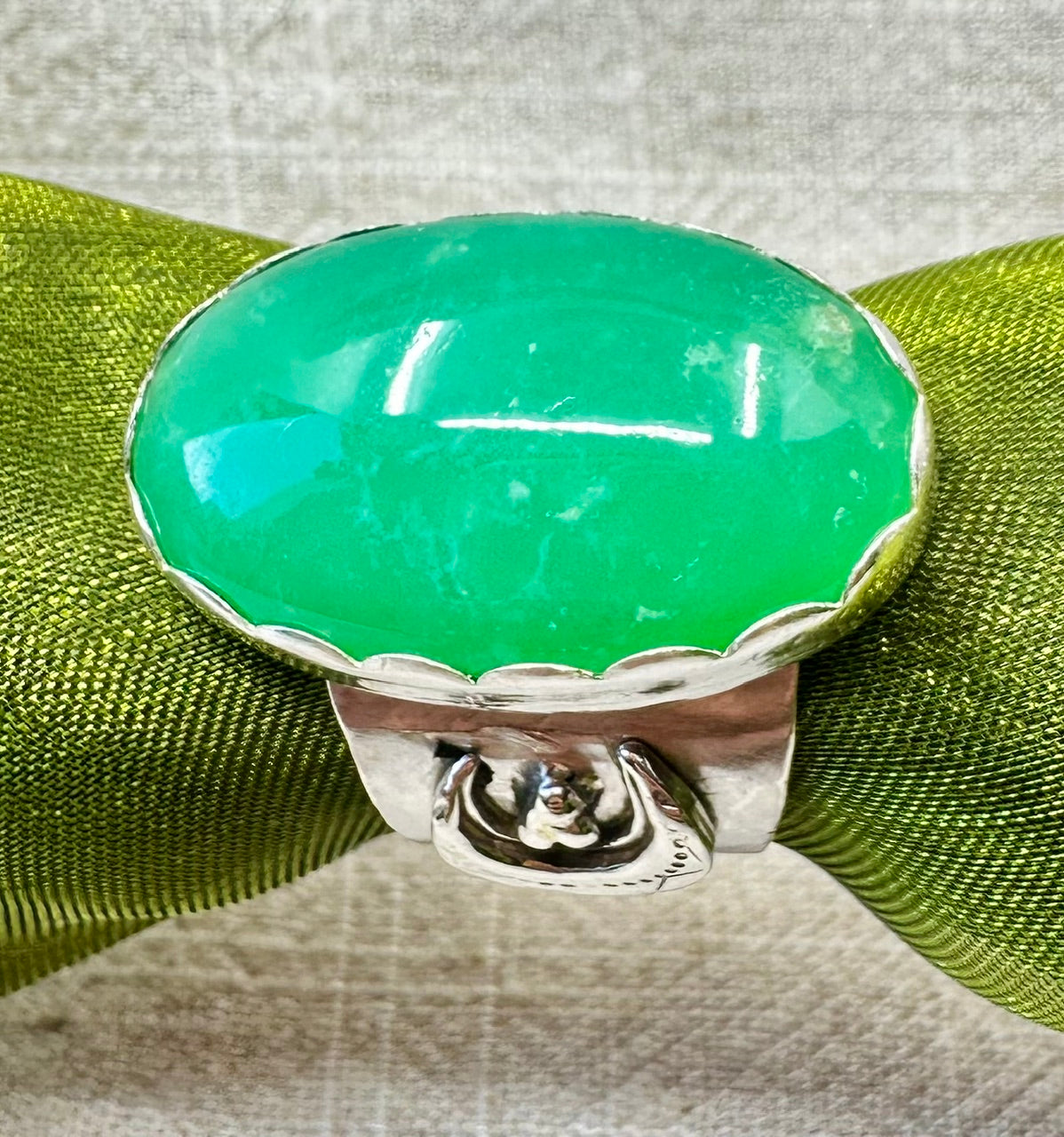 Chrysoprase bohemian moon ring