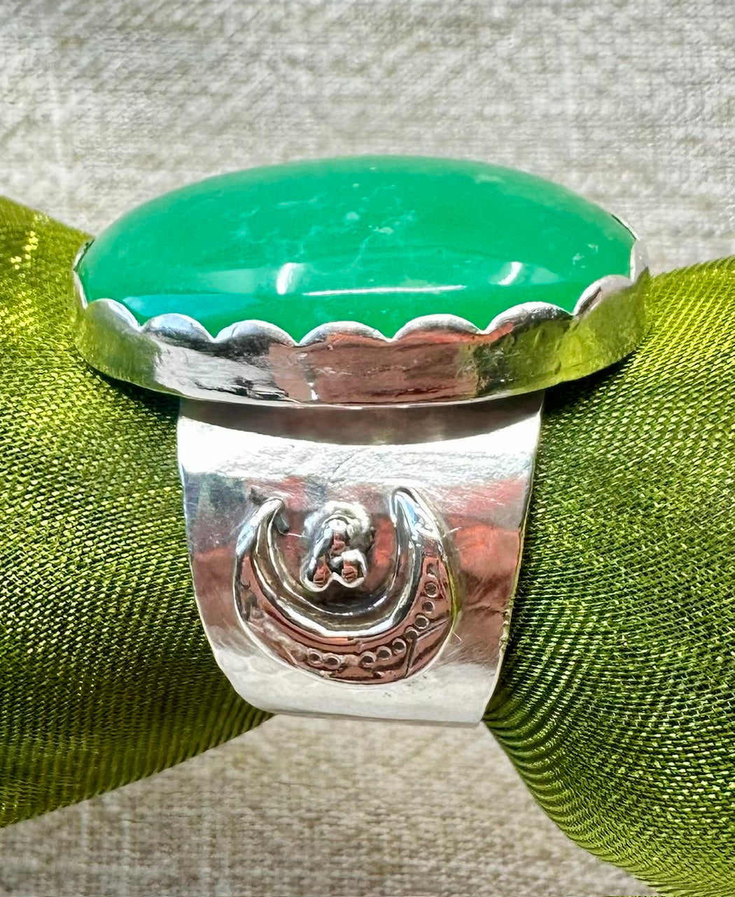 Chrysoprase bohemian moon ring