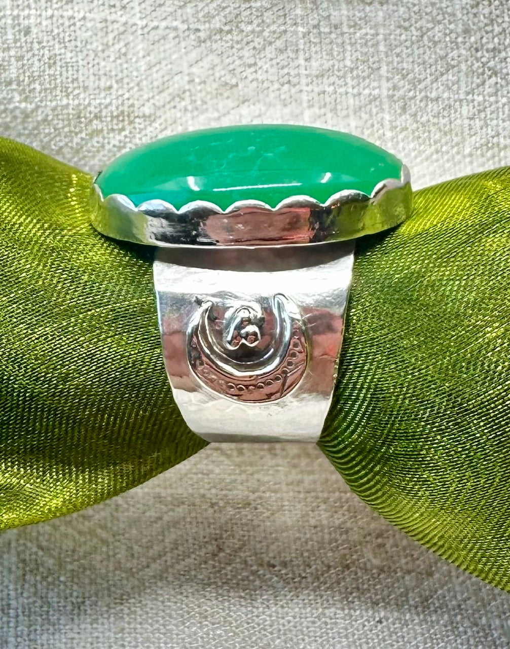Chrysoprase bohemian moon ring