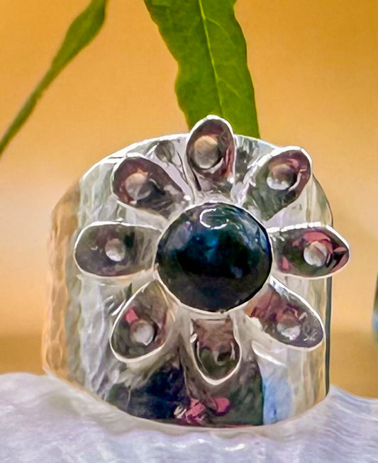 Large Labradorite Flower Ring