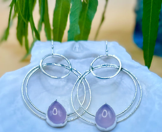 Lavender Chalchedony Triple Moon Earrings