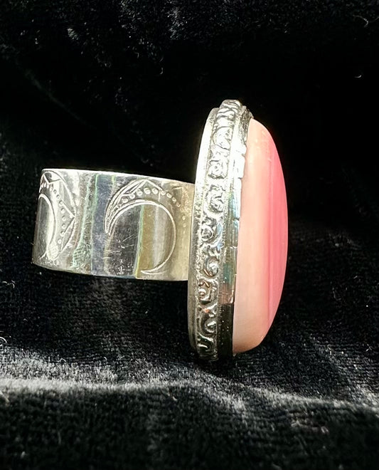 Pink Conch Shell Moon ring