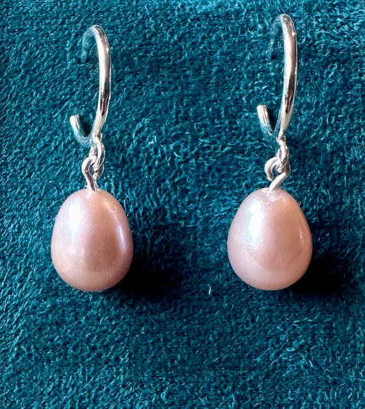 Pink pearl drop earrings