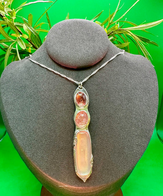 Rose and cherry quartz triple pendant