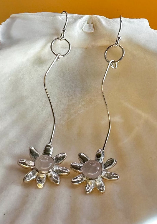 Rose Quartz Daisy Drop Earrings