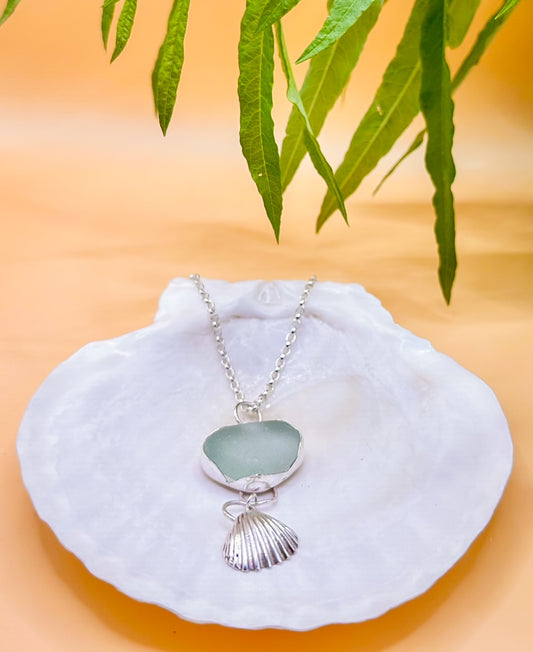 Sea Glass and Cockle Shell Pendant