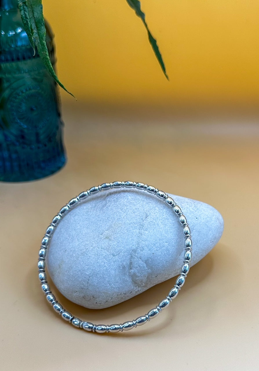 Silver Oval Beaded Bangle