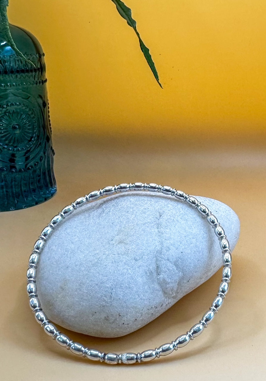 Silver Oval Beaded Bangle